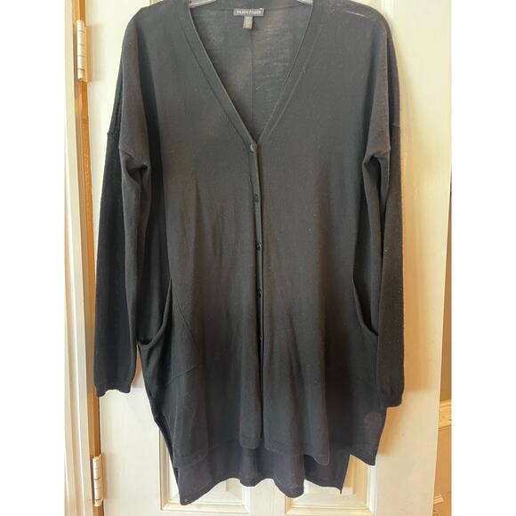 Eileen Fisher 100% Merino Wool Cardigan Sweater Women Small Black Minimalist - Picture 1 of 8